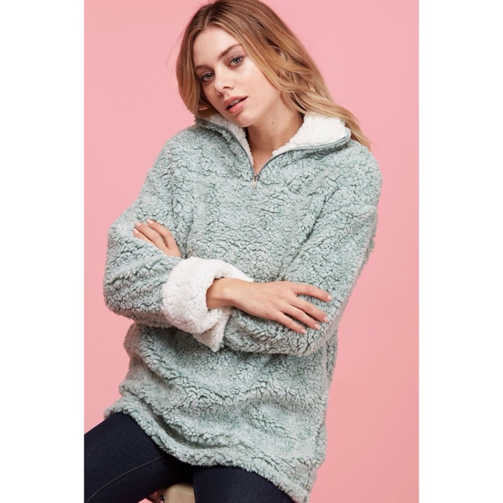 LAST ONE!! Sherpa Pullover-SAGE GREEN - Picture 3 of 3